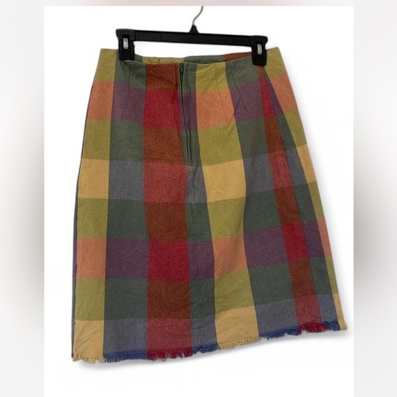 Handmade checkered Colorblock Raw Hem slit skirt size M Upcycled fashion - Picture 2 of 4